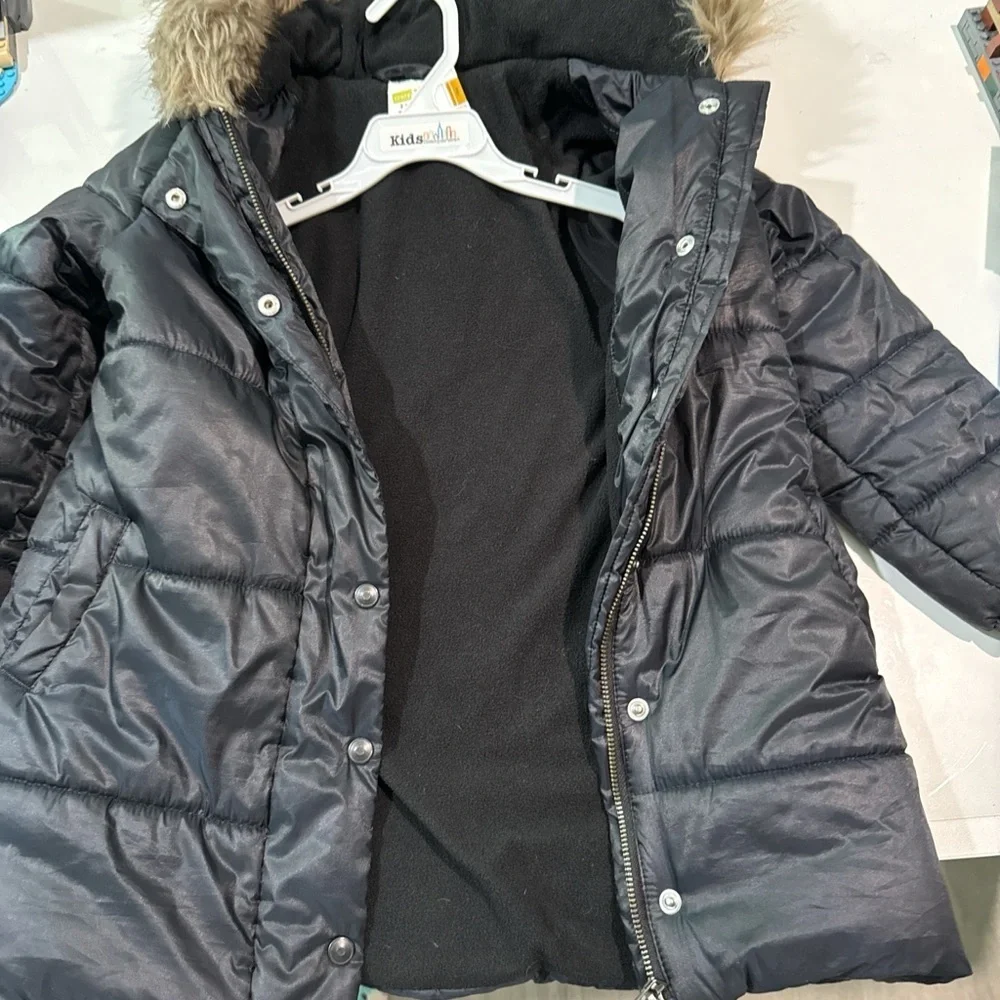 Crazy 8 Charcoal Puffer Coat with Faux Fur Trim